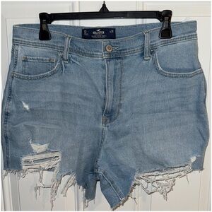 HOLLISTER -Blue Jean Short Denim Distress Raw Hem Ripped High Rise size 13/31